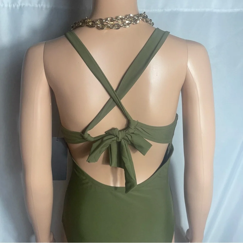 Modern Collective Olive Halter One‑Piece Swimsuit Size M NWT - Picture 4 of 7